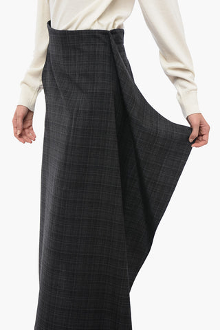 Wool Asymmetric Skirt with Checked Pattern