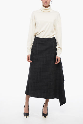 Wool Asymmetric Skirt with Checked Pattern