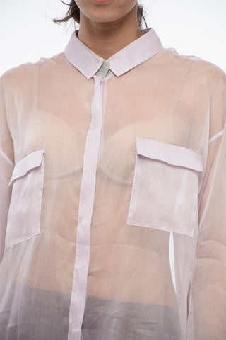 Organdy Oversized Shirt with Shimmer Collar Detail