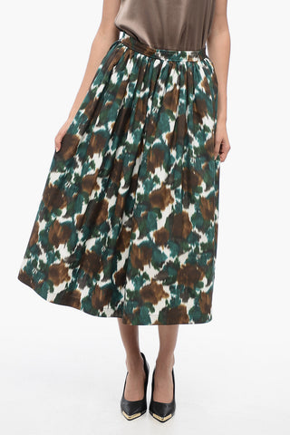 Cotton Blend Flared Maxi Skirt with Back Zip
