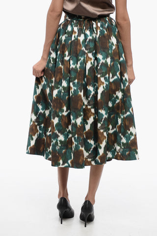 Cotton Blend Flared Maxi Skirt with Back Zip