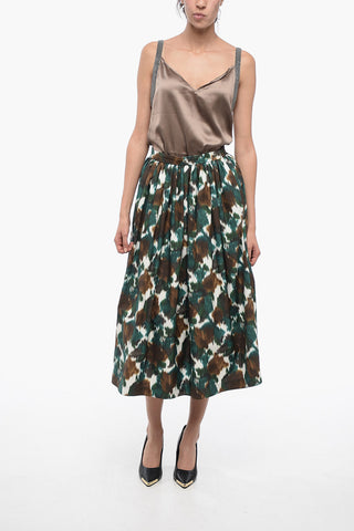 Cotton Blend Flared Maxi Skirt with Back Zip