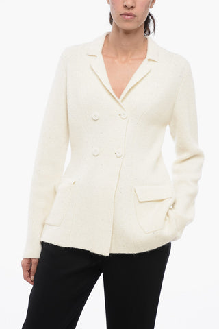 Double-breasted Slim Fit Knitted Blazer with Sequines
