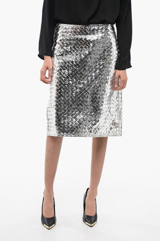Woven Leather Skirt with Varnish Effect