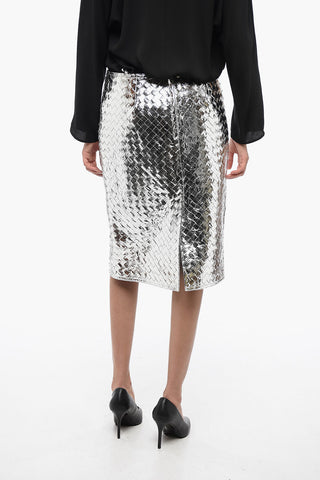 Woven Leather Skirt with Varnish Effect