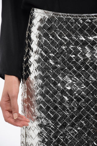 Woven Leather Skirt with Varnish Effect