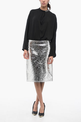 Woven Leather Skirt with Varnish Effect