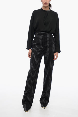 Pinstriped Wool Palazzo Pants
