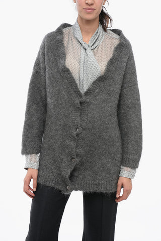 Brushed Mohair Blend Buttoned Cardigan
