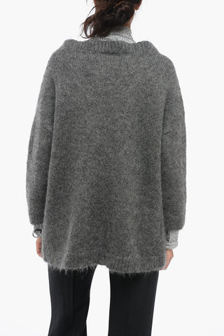 Brushed Mohair Blend Buttoned Cardigan