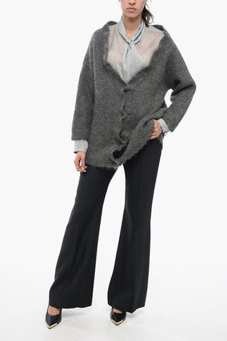 Brushed Mohair Blend Buttoned Cardigan