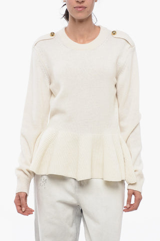 Crew Neck Cashmere Blend Sweater with Peplum Hem