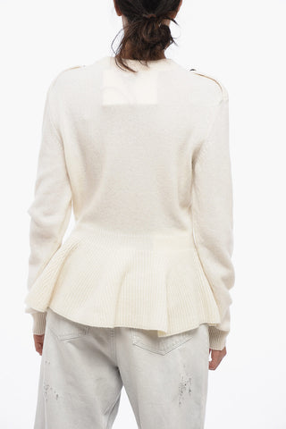 Crew Neck Cashmere Blend Sweater with Peplum Hem