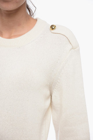 Crew Neck Cashmere Blend Sweater with Peplum Hem