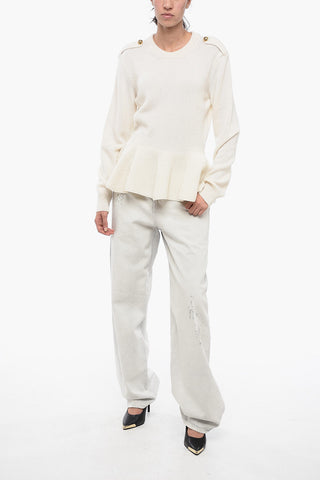 Crew Neck Cashmere Blend Sweater with Peplum Hem