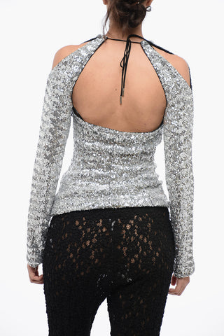 Top in Paillettes con Manicotti Removibili
