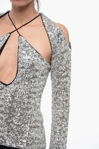 Top in Paillettes con Manicotti Removibili