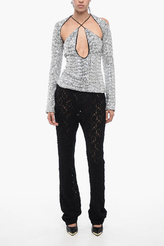 Top in Paillettes con Manicotti Removibili
