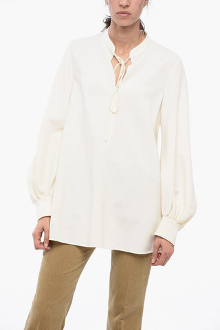 Blusa Open-neck con Maniche a Sbuffo
