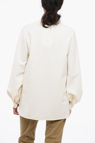 Blusa Open-neck con Maniche a Sbuffo