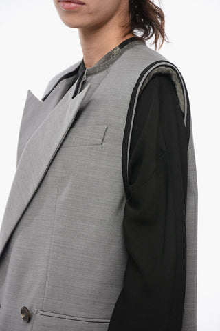 Gilet Doppiopetto Oversized in Lana con Rever a Lancia