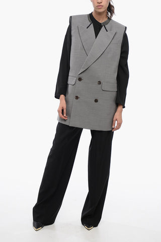 Double-breasted Oversized Wool Blazer with Peak Lapel