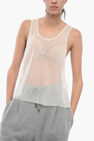 See-Through Tank Top with Rhinestoned Logo