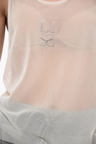 See-Through Tank Top with Rhinestoned Logo
