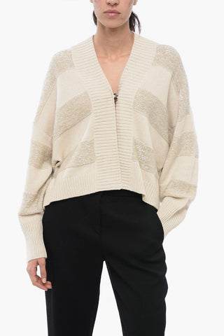 Dropped Shoulders Cardigan with Sequined Stripes