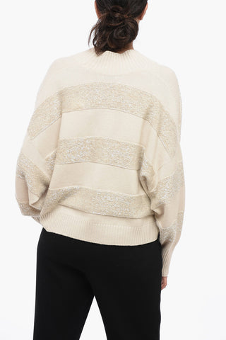 Dropped Shoulders Cardigan with Sequined Stripes