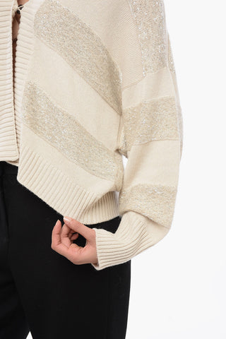 Dropped Shoulders Cardigan with Sequined Stripes