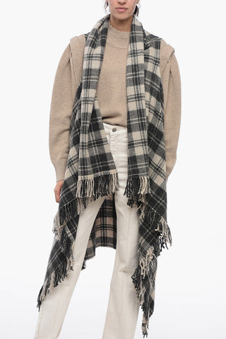 ETOILE Checked Asymmetric Vest with Fringed Hem