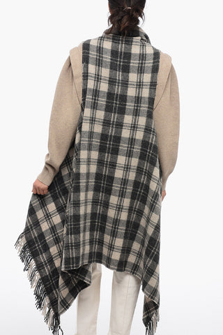 ETOILE Checked Asymmetric Vest with Fringed Hem