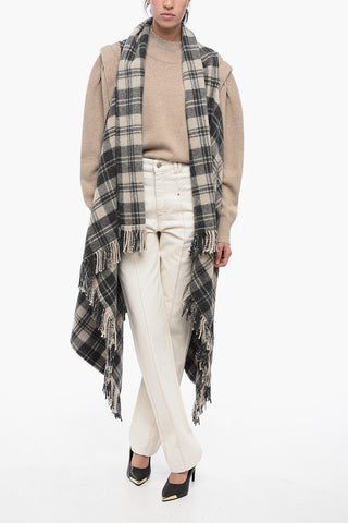 ETOILE Checked Asymmetric Vest with Fringed Hem