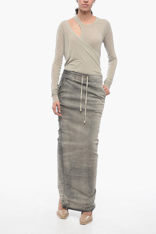 DRKSHDW Denim Maxi Pencil Skirt with Wrinkled Effect