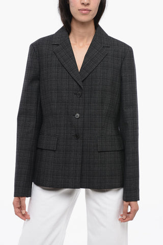 Wool Checked Blazer with Flap Pockets