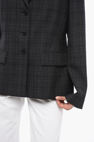 Wool Checked Blazer with Flap Pockets