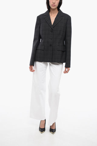 Wool Checked Blazer with Flap Pockets
