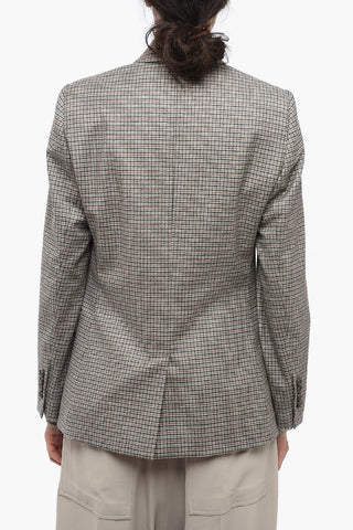 Houndstooth Virgin Wool Blend Blazer with Peak Lapel