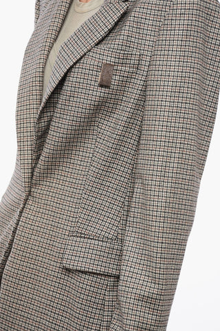 Houndstooth Virgin Wool Blend Blazer with Peak Lapel