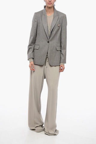 Houndstooth Virgin Wool Blend Blazer with Peak Lapel