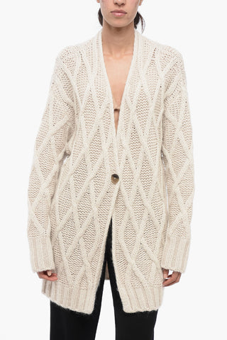 Long Knitted Gardigan With Diamonds Motif