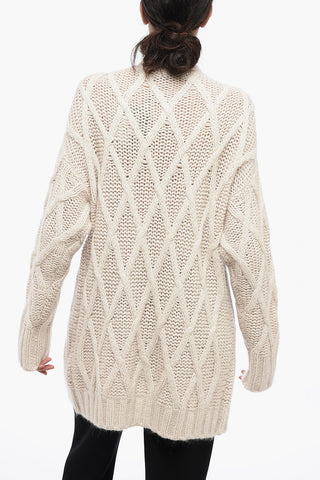 Long Knitted Gardigan With Diamonds Motif