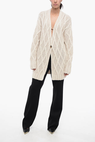 Long Knitted Gardigan With Diamonds Motif