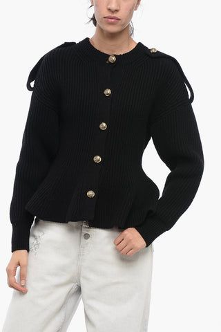 Cashmere Blend Cardigan with Peplum Bottom
