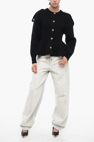 Cashmere Blend Cardigan with Peplum Bottom