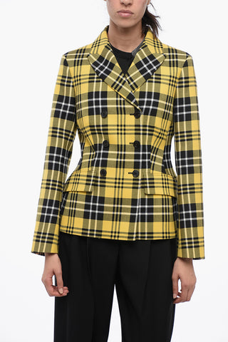 Wool Double-breasted Blazer with Checked Pattern