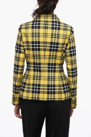Wool Double-breasted Blazer with Checked Pattern