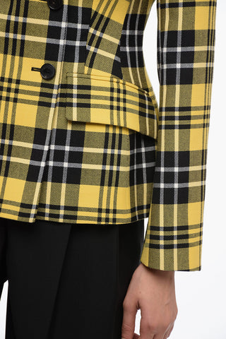 Wool Double-breasted Blazer with Checked Pattern