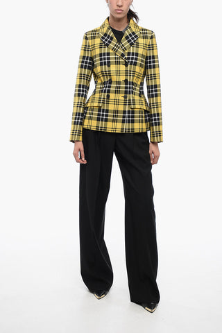 Wool Double-breasted Blazer with Checked Pattern